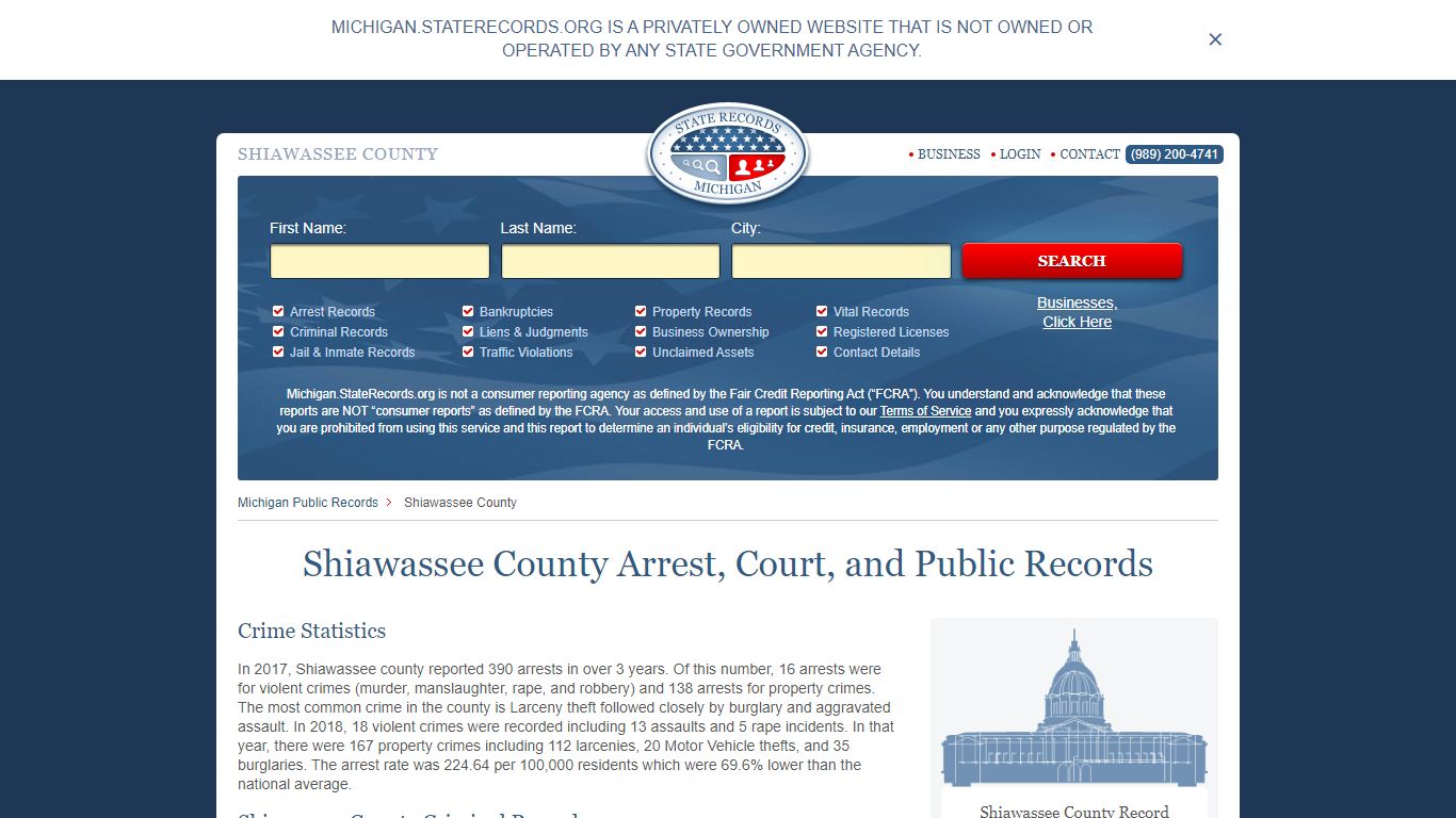 Shiawassee County Arrest, Court, and Public Records