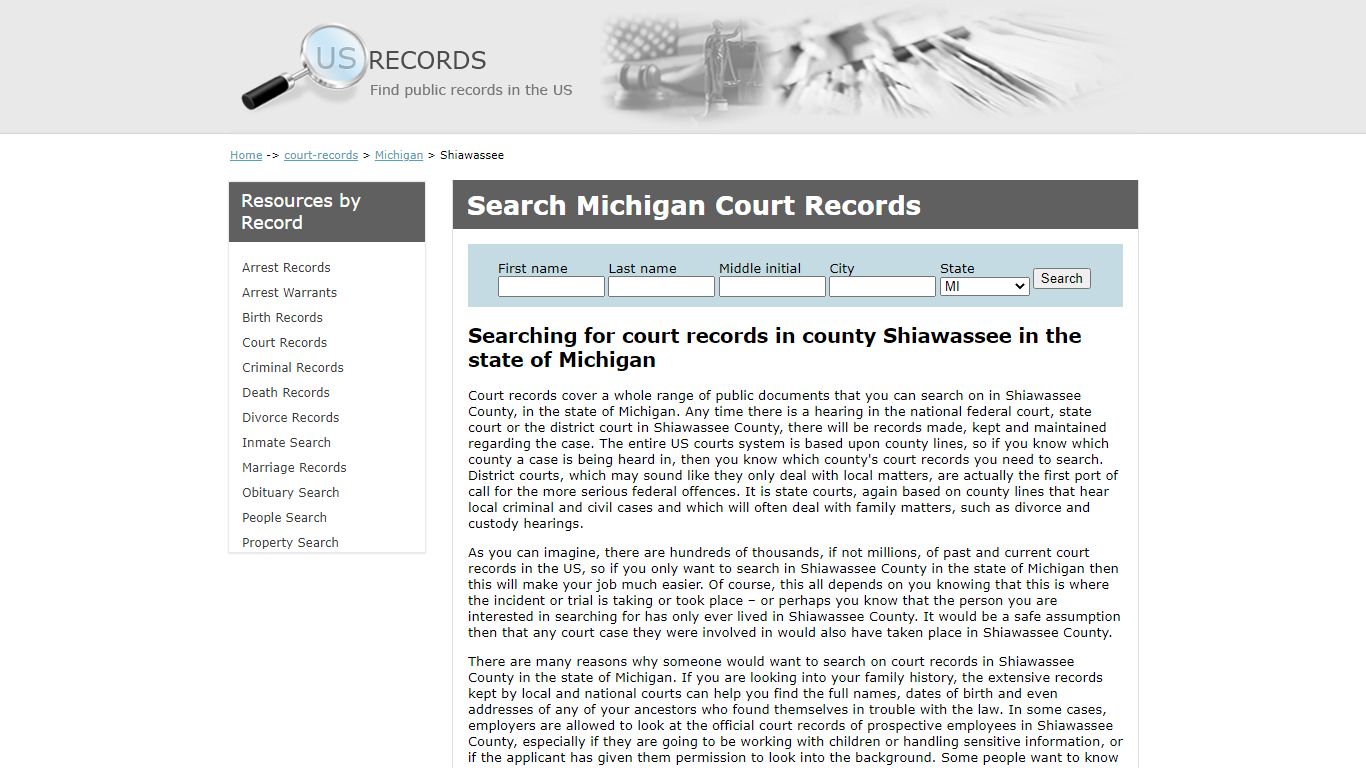 Search Court Records Shiawassee Michigan | US Records