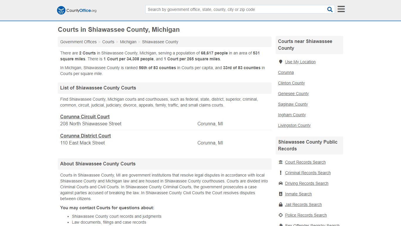 Courts - Shiawassee County, MI (Court Records & Calendars)
